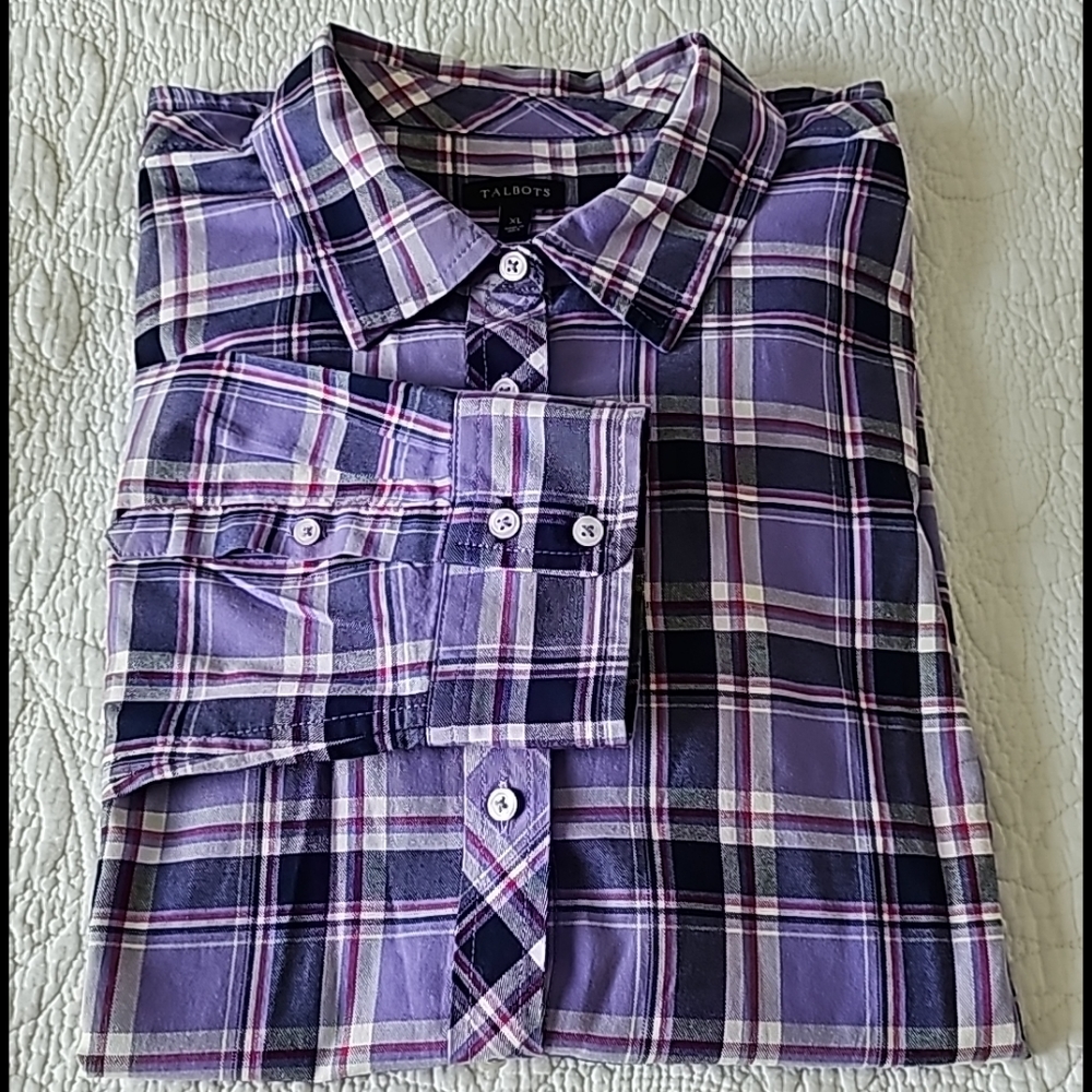 Talbots Checkered Button-Down Longsleeves Shirt - image 1